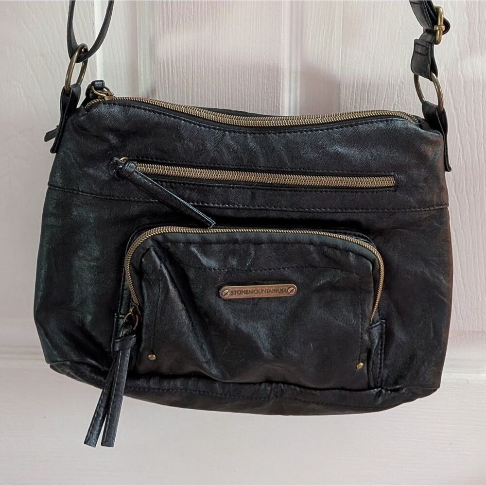Stone Mountain USA Black Crossbody Purse Bag with Gold Hardware